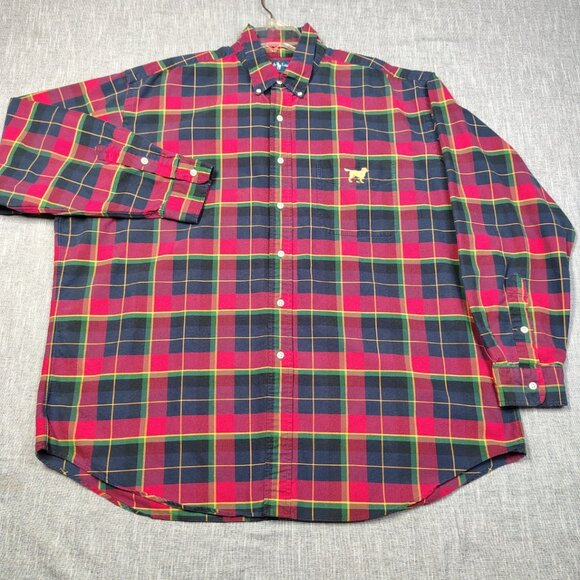 VINTAGE Ralph Lauren Shirt Mens Red Plaid Embroidered Retriever Dog - Picture 3 of 14